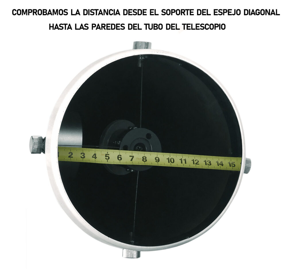 comprobamos la distancia desde el soporte del espejo diagonal hasta las paredes del tubo del telescopio newton